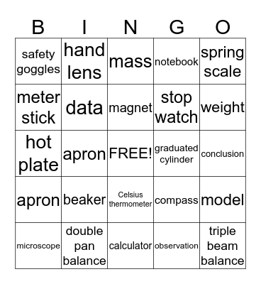Lab Equipment Bingo Card