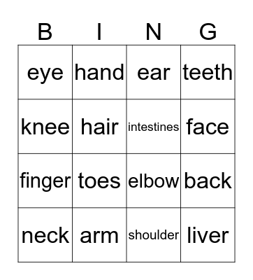 Body parts! Bingo Card