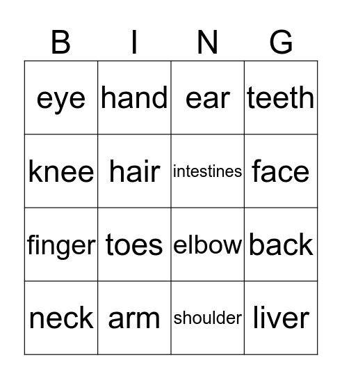 Body parts! Bingo Card