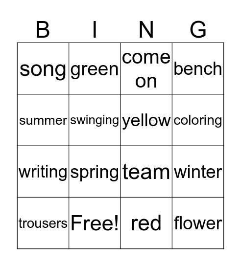 小学二年级上学期听写 Bingo Card