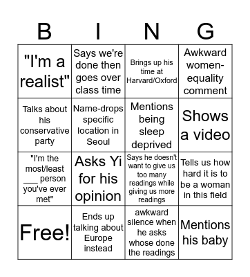 Southeast Asia Bingo Card