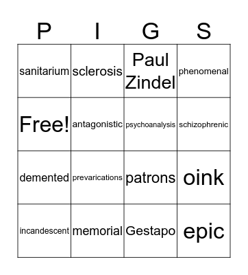 Pigman Bingo Card