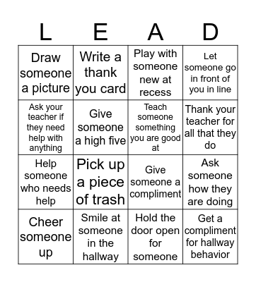 Lead with kindness Bingo Card