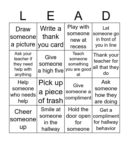 Lead with kindness Bingo Card