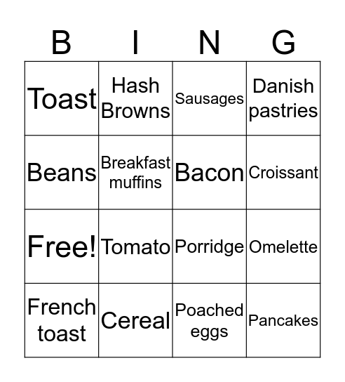 Breakfasts Bingo Card