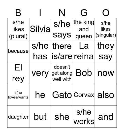 7th Muzzy 1.1 D1/D2 Vocabulario  Bingo Card