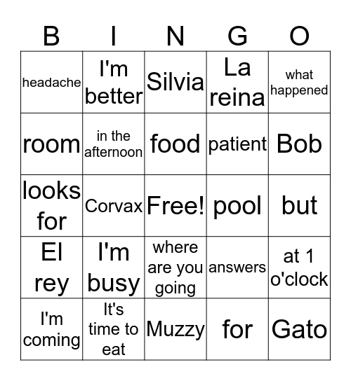 6th Muzzy 1.4 Vocabulario Bingo Card