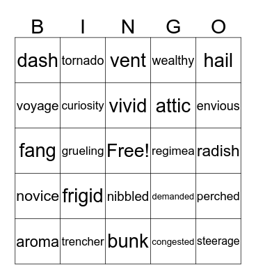 Vocabulary  Bingo Card