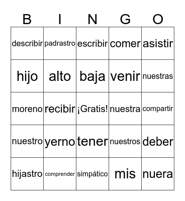 familia/-er, -ir verbs Bingo Card