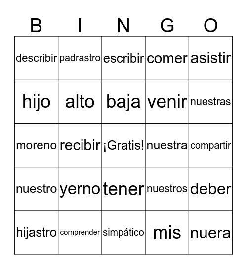 familia/-er, -ir verbs Bingo Card