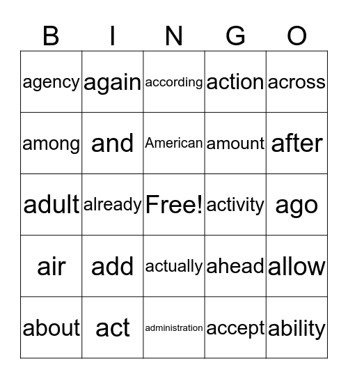 Untitled Bingo Card