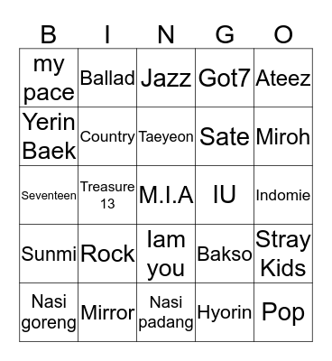 punya teo Bingo Card