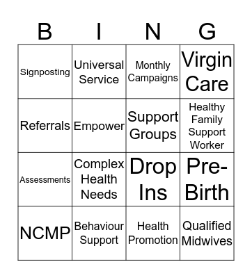 Essex Child and Family Wellbeing Service Bingo Card