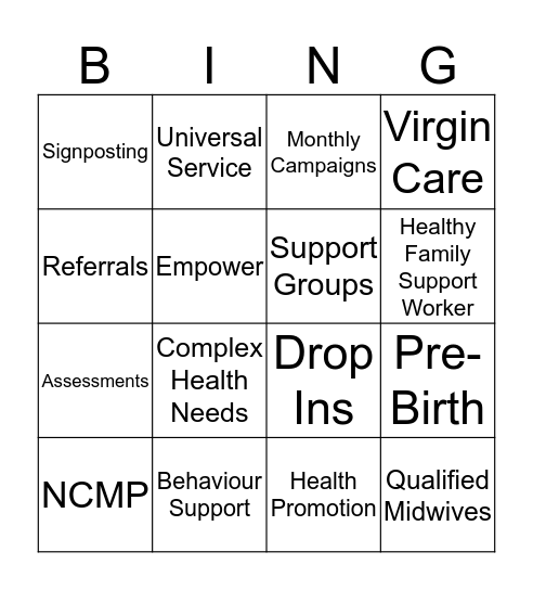 Essex Child and Family Wellbeing Service Bingo Card