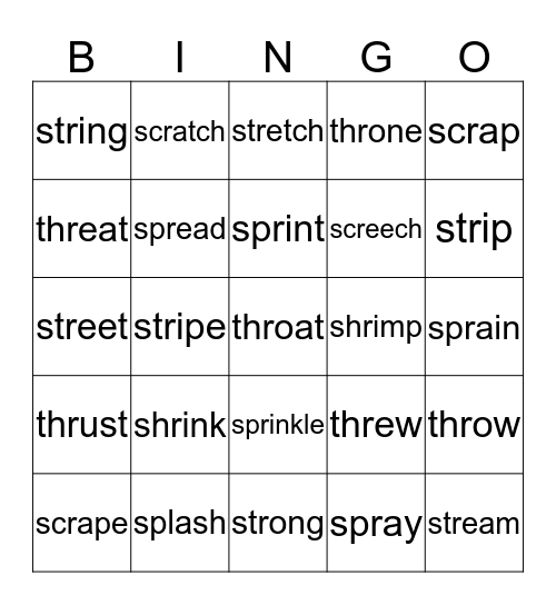 Triple Consonants Bingo Card