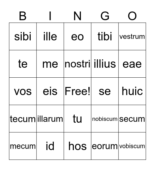 Demonstrativa et Personalia Bingo Card