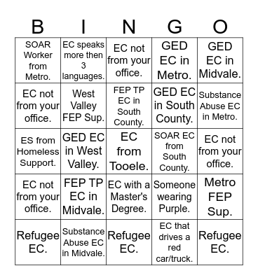FEP Bingo Card