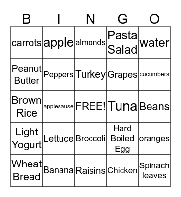 Healthy Foods Bingo Card