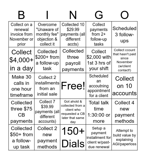 COLLECTIONS Bingo Card