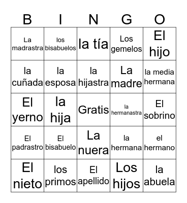 LA FAMILIA Bingo Card