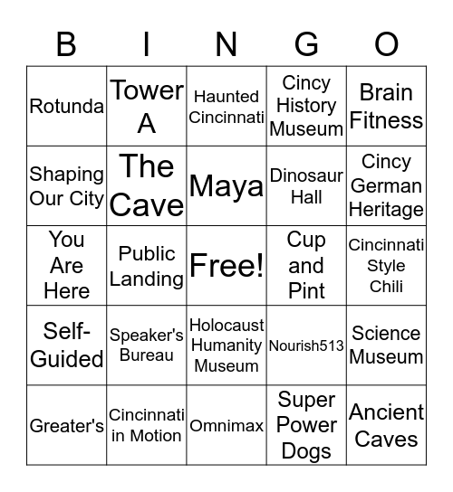 Cincinnati Museum Center Bingo Card