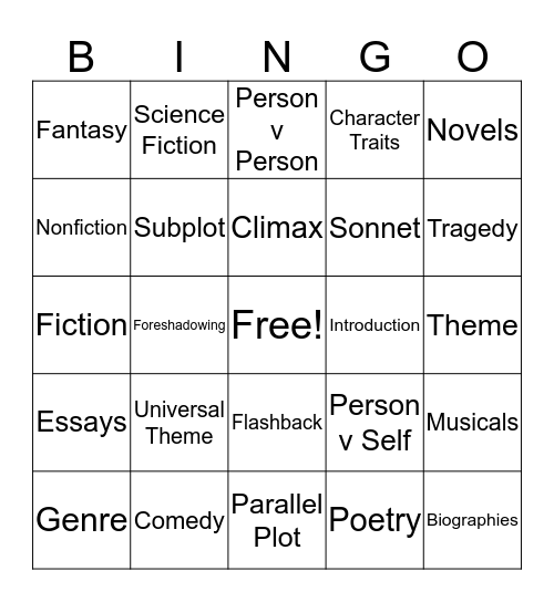 LEAP Vocabulary Bingo Card