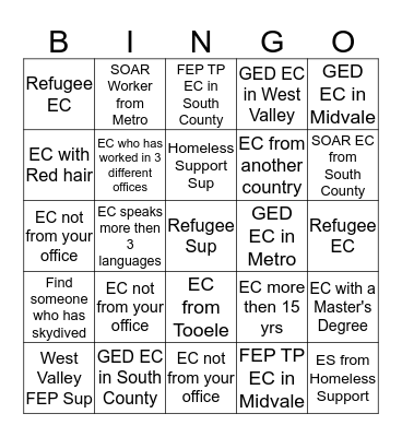 FEP Bingo Card