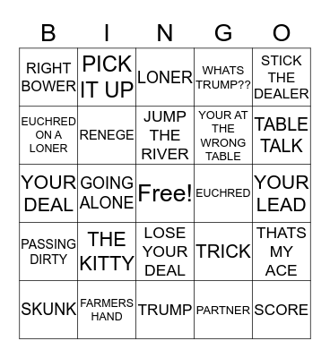 euchre Bingo Card