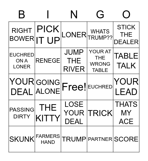 euchre Bingo Card