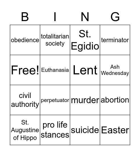 Chapter 9 Bingo Card