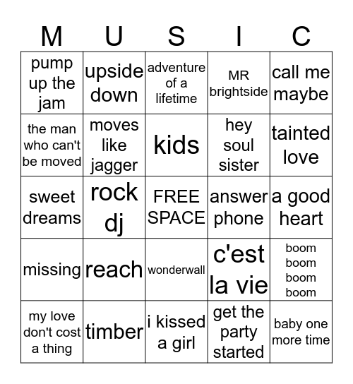 NOW THAT'S WHAT I CALL MUSIC Bingo Card