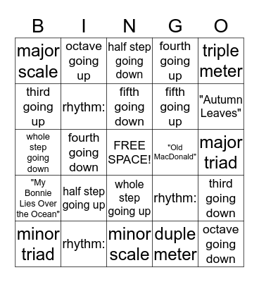 Ear-Training Bingo Card