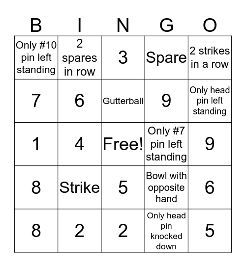 Bingo Bowling Bingo Card