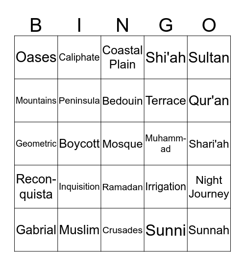 Rise of Islam Bingo Card