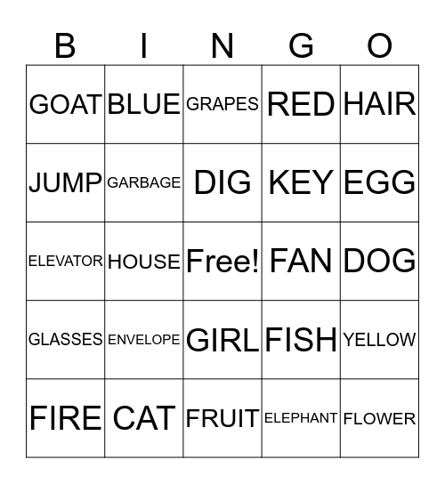 E-F-G-H WORD AND MORE Bingo Card