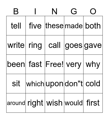 vocabulary bingo Card