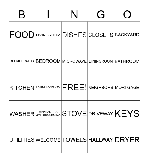 D's HOUSEWARMING PARTY Bingo Card