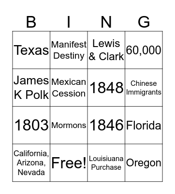 Westward Expansion Bingo Card