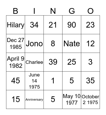 Happy Anniversary Bingo Card