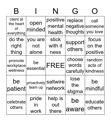 Spread the Love Week:  Feb 10-14, 2020 Bingo Card