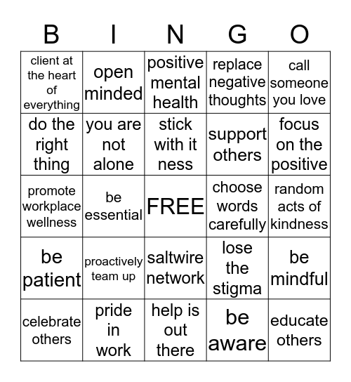 Spread the Love Week:  Feb 10-14, 2020 Bingo Card