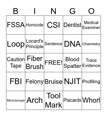 Forensic BINGO Card