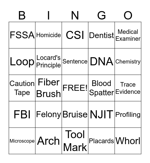 Forensic BINGO Card