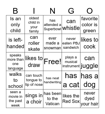 Welcome! Bingo Card