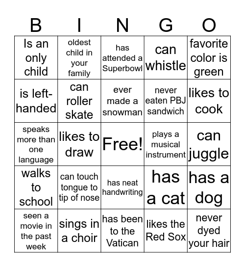 Welcome! Bingo Card