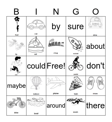 Transportation and Sight Word  Bingo Card