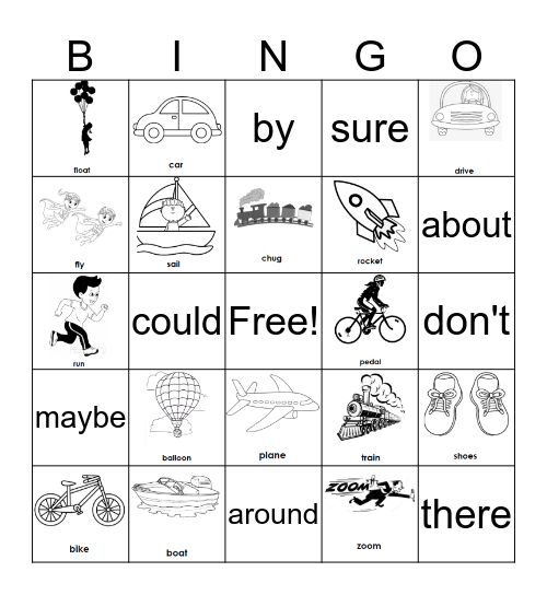 Transportation and Sight Word  Bingo Card