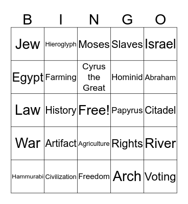 World Civics Bingo Card