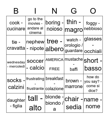 Mamma mia che bel bingo Card