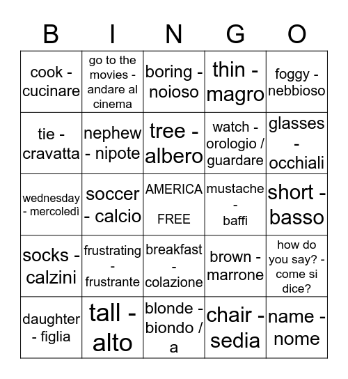 Mamma mia che bel bingo Card